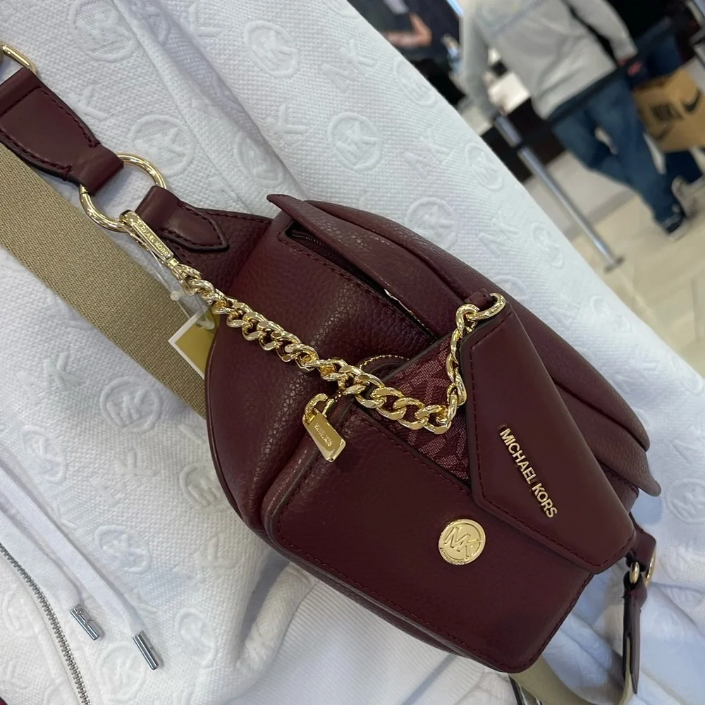 Michael Kors Maisie 2 In 1 Small Leather Waist pack Fanny pack Bag (Oxblood) MK